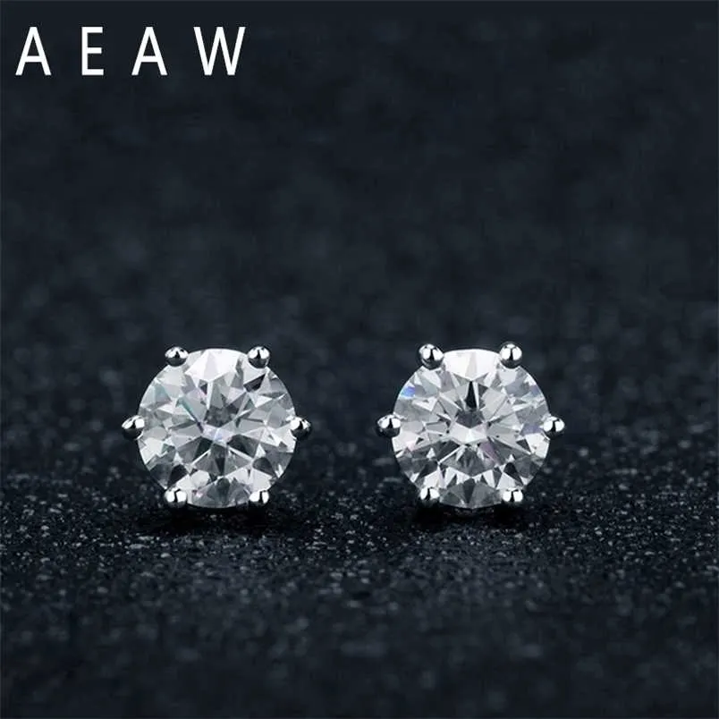 AEAW 0.5ct 1CTW ädelsten örhängen för kvinnor solid 925 sterling silver d färg solitaire fina smycken 220210