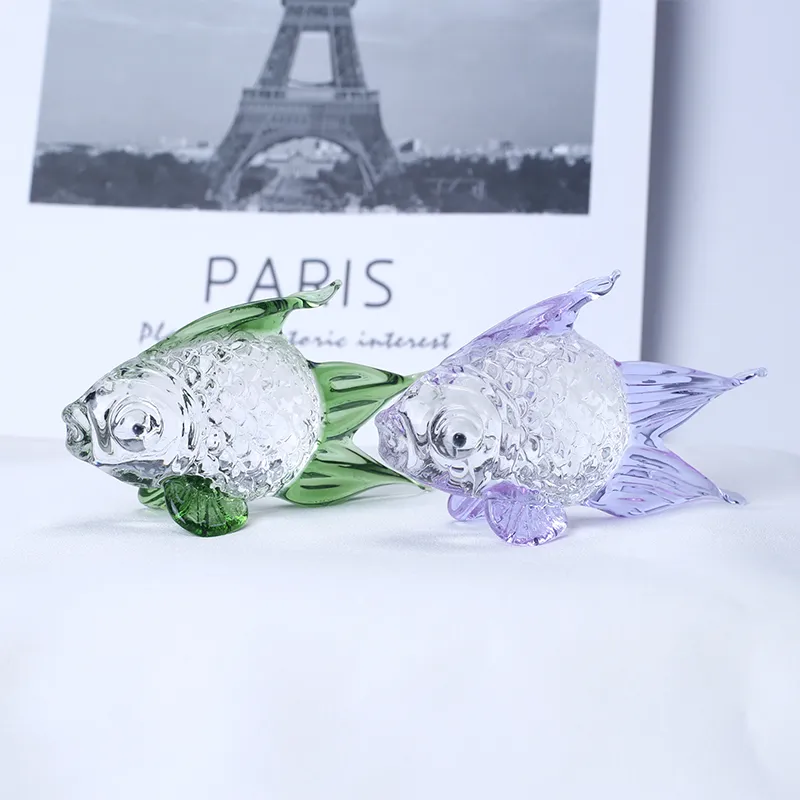 Crystal Goldfish Miniature Figurine Handmade Glass Animal Crystal Craft Glass Home Decor Gift Fish Trinket Ornament Y0107226z