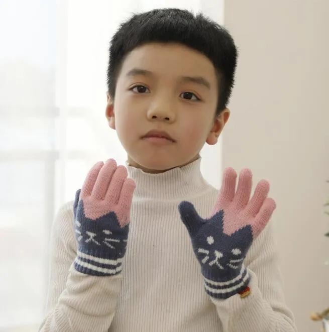 4 10 Years Children Cartoon Cat Gloves Cute Woolen Knit Finger Glove Cute Winter Skiing Snoboard Gloves Winter Thick Kids Mittens From 1 16 DHgate