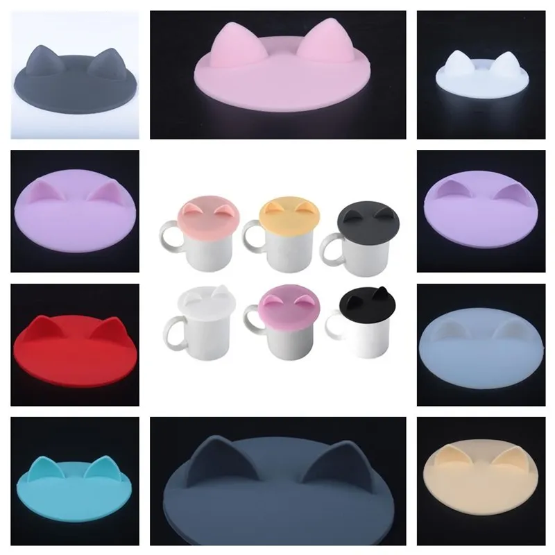 Lovely Cat Ear Cup Lids Food Grade Silicone Lid Cap Coffee Mug Cup Cover Anti-dust Bowl Cover 10 Colors Randomly Send