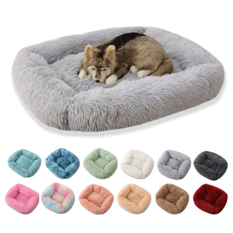 Dog Bed Sofa Long Plush Square Kennel Winter Warm Puppy Mat Cat Nest Soft House Non-slip Basket Cushion for Dogs Pet Supplies 201130