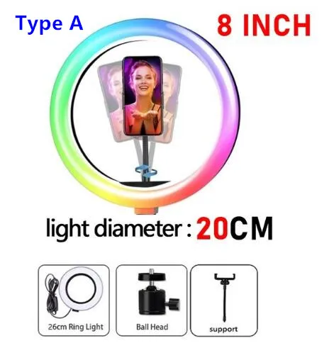 10inch/26cm Ring Lamp RGB Colorful LED Ring Light with Tripod