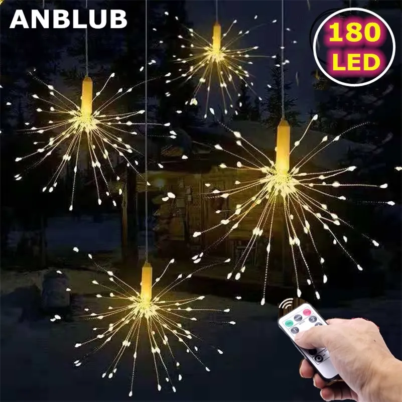 Christmas Fireworks Luzes 180 LED Corda de String Light 8 Modos com Controle Remoto Fada Garland Decoração de Natal para Home Y201020