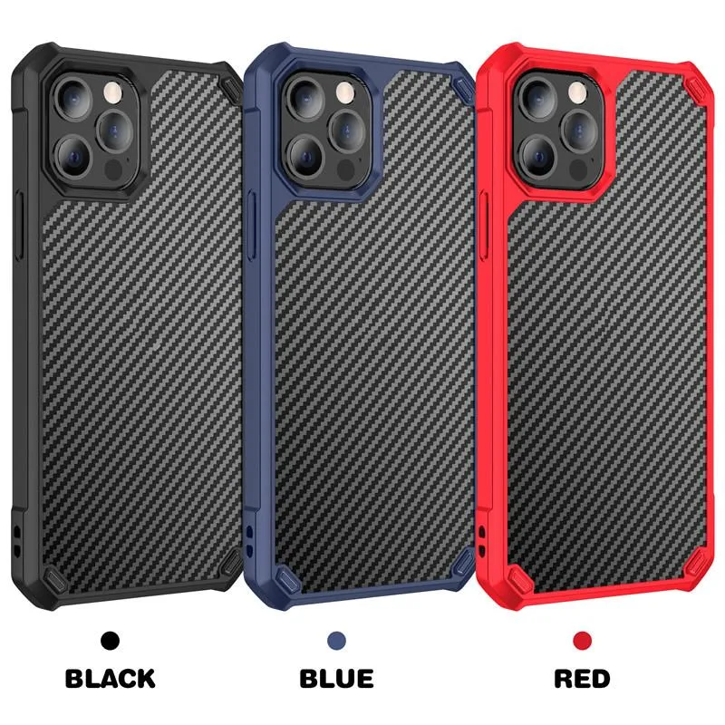 Carbon fiber Transparent Phone Cases For iPhone 13 12 11 Pro MAX XS XR X Anti-fall Acrylic PC Hard Back Cover