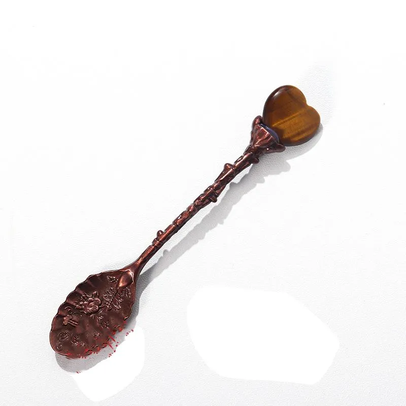Natural Heart Shaped Crystal Stone Spoon DIY Gem Household Long Handle Coffee Spoon Kitchen Tool