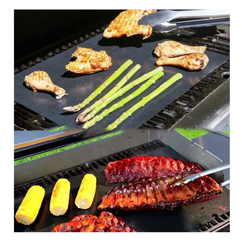 bbq grill mat portable non-stick and reusable make grilling easy 33*40cm black oven hotplate mats barbecue tool eea992