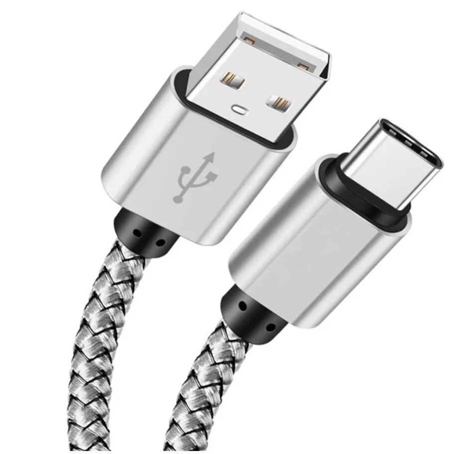 Cavo di ricarica per ricarica micro USB Cavo di ricarica per dati di sincronizzazione del cavo USB Type C intrecciato in nylon premium lungo 3FT per cellulare Android2020