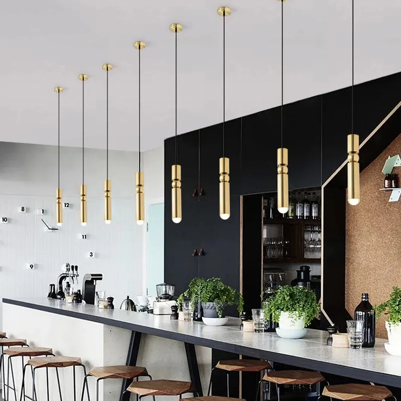 Lampes simples modernes salle à manger chambre salon led pendentif lumière or pendentifs lampe cuisine îlot bar accrocher des lumières