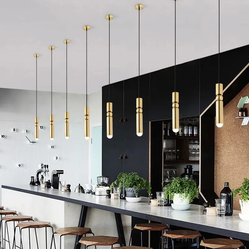 Moderna singel lampor Matsal Sovrum Vardagsrum LED Pendant Light Gold Pendants Lamp Kitchen Island Bar Hang Lights