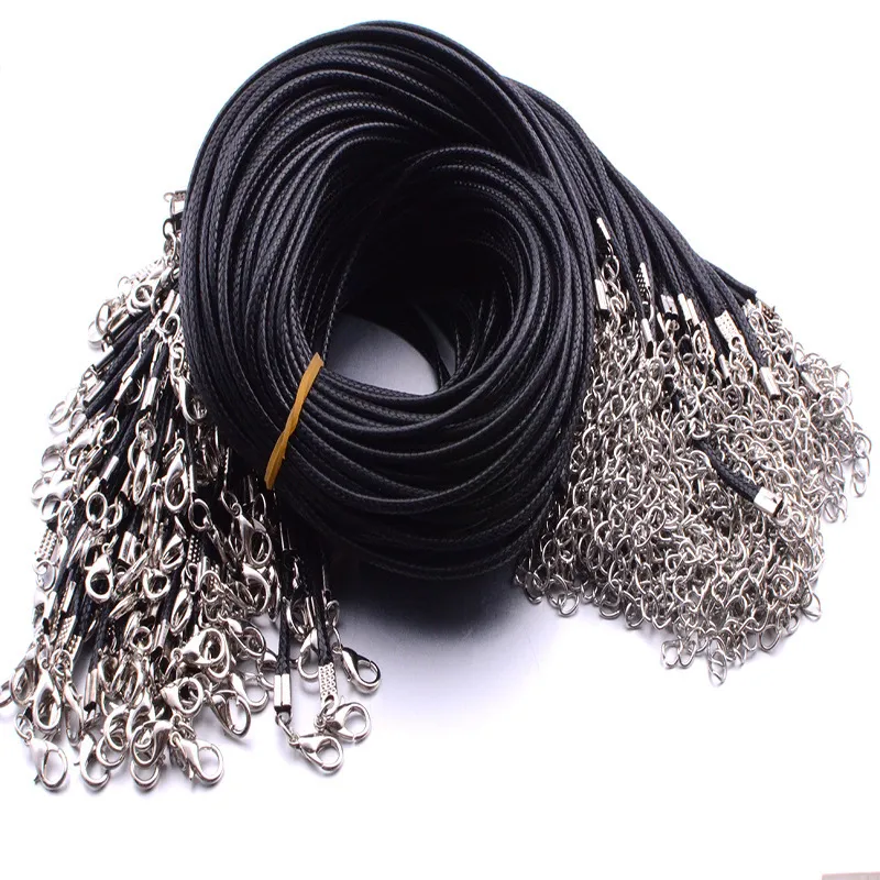 Black Leather Cord Rope 1.5mm Strands Wire for DIY Pendant Necklace Gift With Lobster Clasp Link chain Charms Jewelry 100pcs/lot Wholesale 69 J2