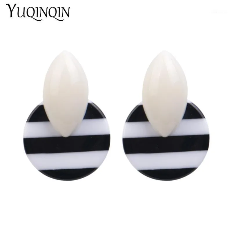 Dangle & Chandelier Fashion Big Geometric Circle Drop Earrings For Women Black White Stripe Resin Acrylic Earring Multi-color Korea Jewelry1