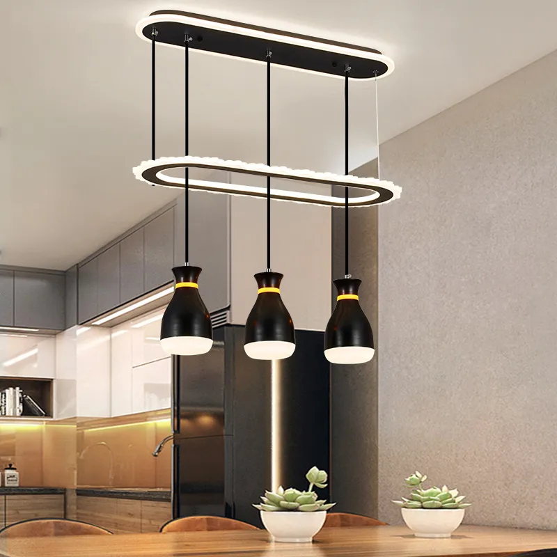 Nordisk restaurang matsal trefärgsljus ljuskrona akryl svart och vit enkel kreativ dimbar konst LED hänge lampa RW467