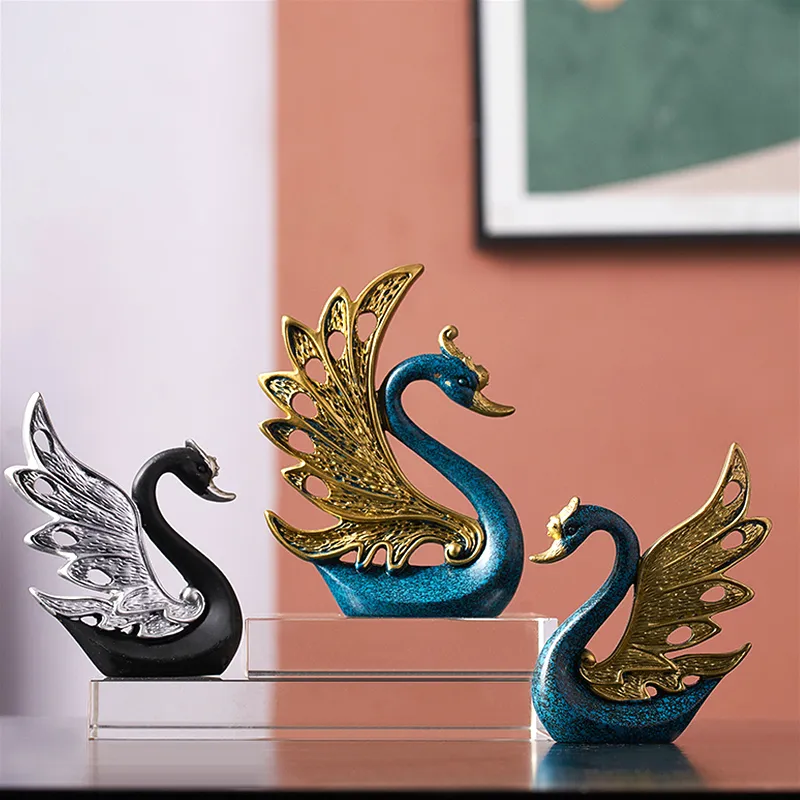 Пара Swan Statue Home Decor Sculpture Современное искусство Украшения Свадебные подарки Домашние Украшения Аксессуары для гостиной T200710