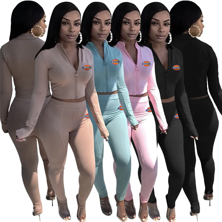 Kvinnor Tracksuits Sexiga Skinny Zipper Hoodies 2 Piece Set Outfits Långärmad Sportkläder Jogging Sportsuit Fashion Cardigan Jacka K8619