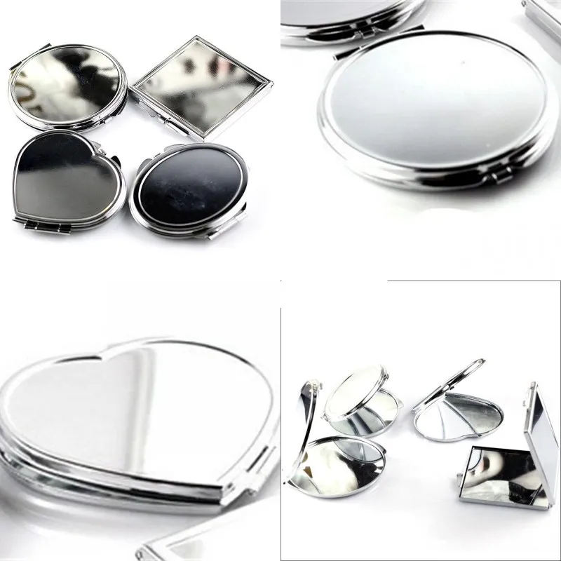 Round Square Love Heart Mirrors With Cover Makeup Silvery Plated Mirror Ellipse Folding Hand Looking Glass Cosmetic Lady 2 3bl G2