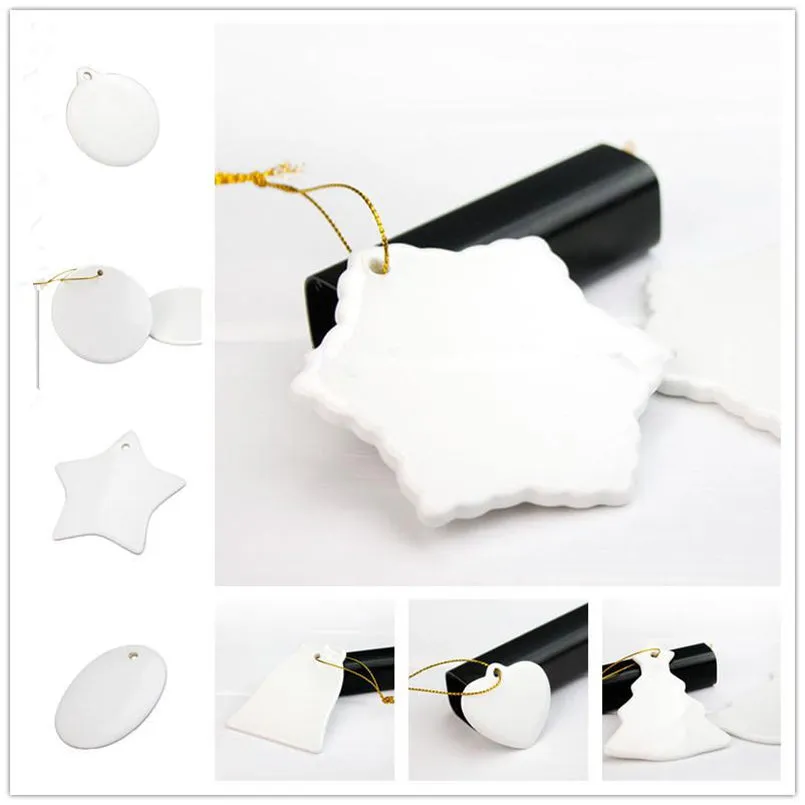昇華空白のセラミックペンダントクリエイティブクリスマスの装飾品熱伝達印刷DIYセラミック飾り9スタイル混合DHLフリー