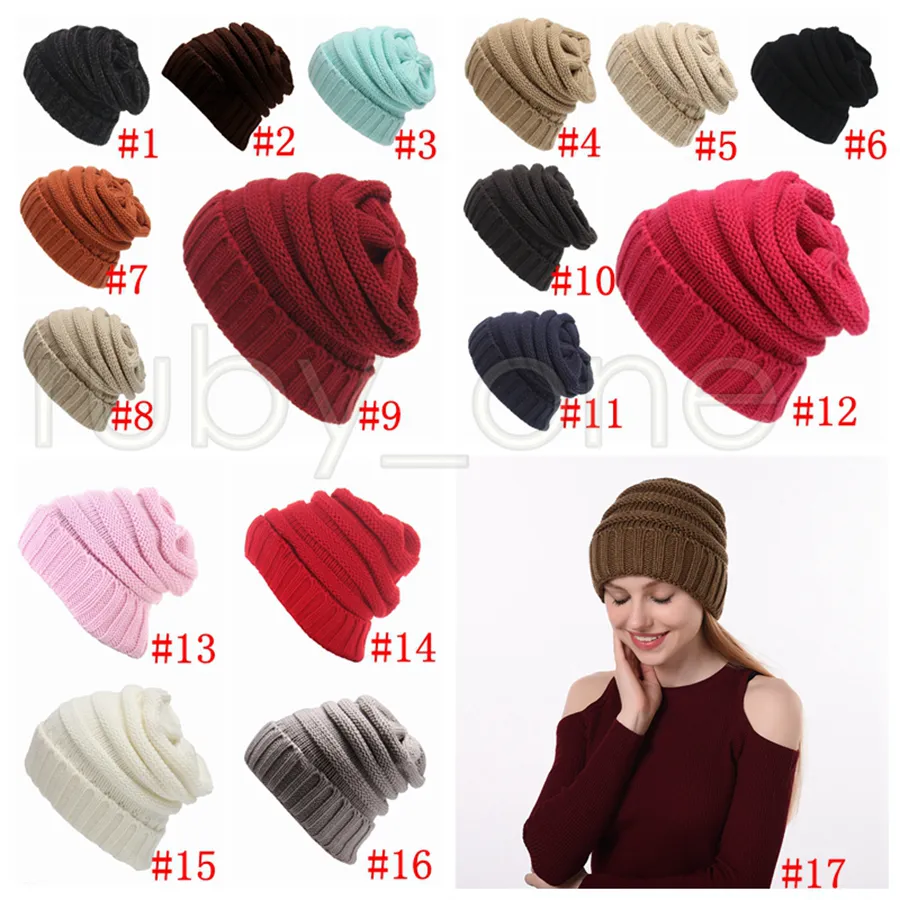 Adulto Beanie Gorro de Lã Inverno Quente Sólidos Cap Cor Slouchy Crânio Ski Men Mulher Beanie Hat chapéus do partido suprimentos 17styles RRA3805