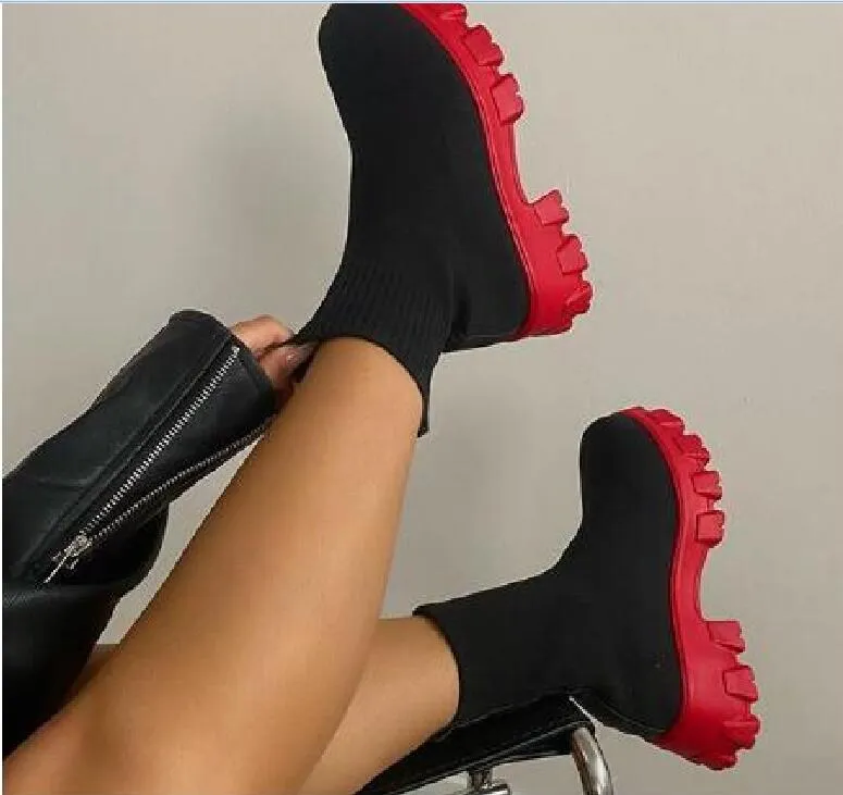 Autumn Hot Socks Shoes Woman Stretch Fabric Mid Calf Casual