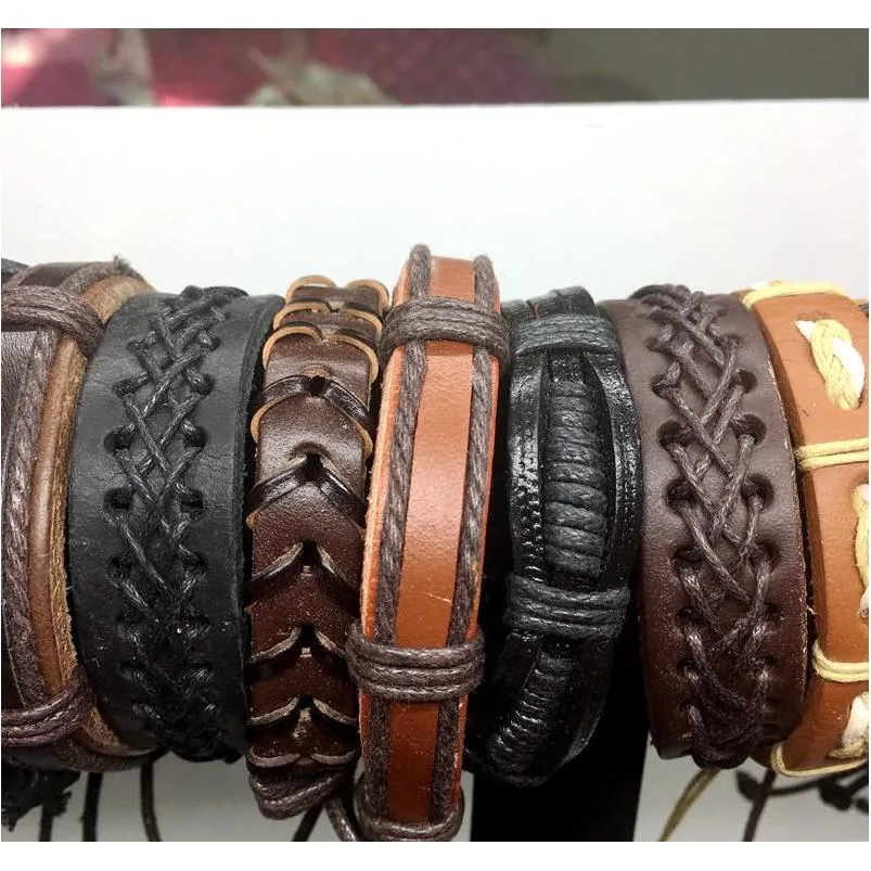 100pcs mens womens vintage genuine leather surfer bracelet cuff wristband fashion jewelry gift bracelet mixed style jewelry wholesale