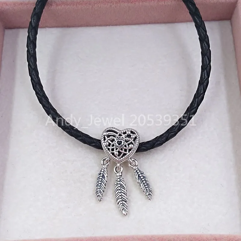 Andy Jewel Authentic 925 STERLING Gümüş Boncuklar Pandora Openwork Kalp Üç Feathers Dreamcatcher Charm Charms Avrupa Pan266j