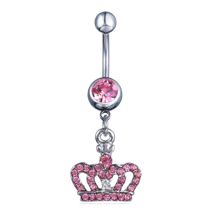 d0370 ( 3 colors ) crown style belly piercing body jewelry button ring ,navel ring belly bar(10pcs/lot) jfb-3343