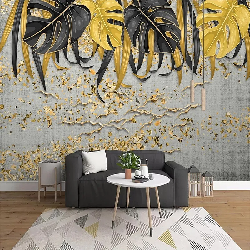 Moderne abstracte gouden blad muurschildering behang 3d art home decor woonkamer slaapkamer studeren creatieve muur schilderij papel de parede