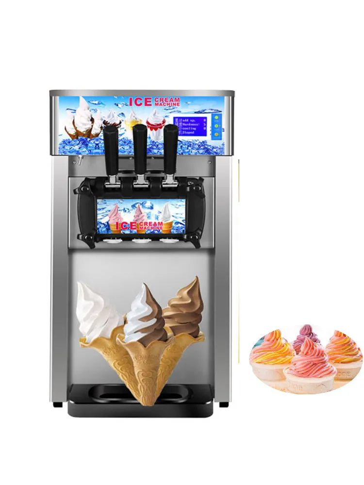 Macchina per gelato soft elettrica da tavolo 220V Piccola coppa gelato con corpo in acciaio inossidabile a tre colori Certificato CE commerciale per caffè, bar, ristorante