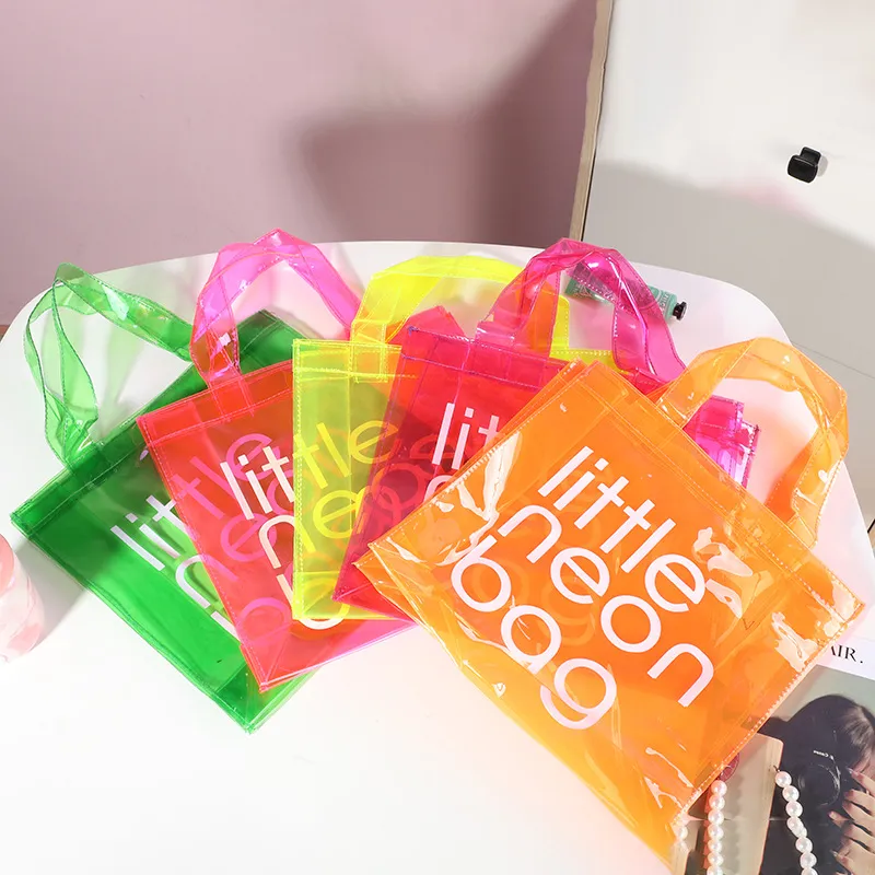 Aanpasbare Waterdichte Strand Duidelijke Winkelen Zakken Opslag Cosmetische Tas Hoge Kwaliteit Transparante Little Neon Pink PVC Tas Tas