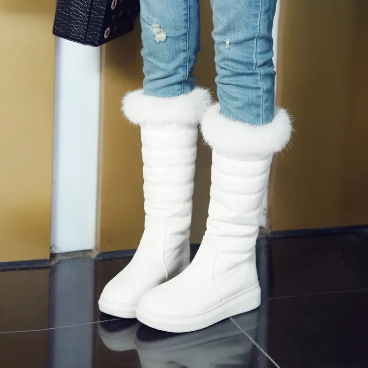 SWYIVY Womans Snow Boots Top Fur Platform Winter New Female Casual Shoes Plush Velvet Cotton Padded Shoes High Snow Boots