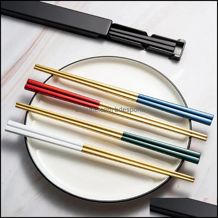 Creative 304 Stainless Steel Chopsticks with Storage Box Heat Insulation and Anti-scalding Home el Non-slip Chopsticka27 a50