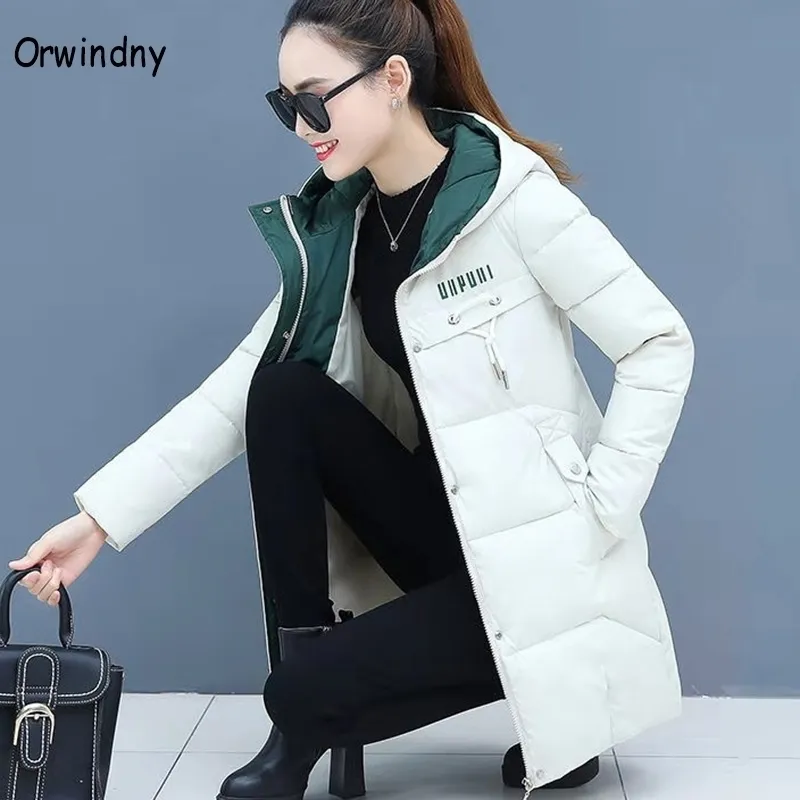 Orwindny Femmes Épaissir Parkas À Capuchon Nouveau Manteau D'hiver Femmes Plus Taille S-3XL Veste Ouatée Longue Parka Gilrs jaqueta feminina 201120