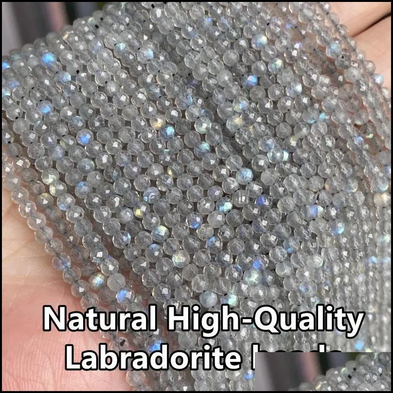 Other Natural Labradorite Faceted Beads 3mm Cutting Loose Reflective For Jewelry Making