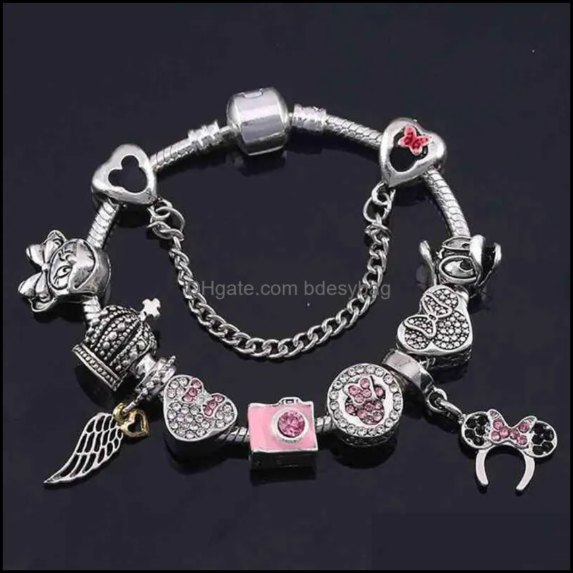 2022 Brand New 16-21cm European Charm Bracelet Sweet Mouse Beads 925 Silver Snake Chain for Kids Diy Jewelry Accessories with Gift Box