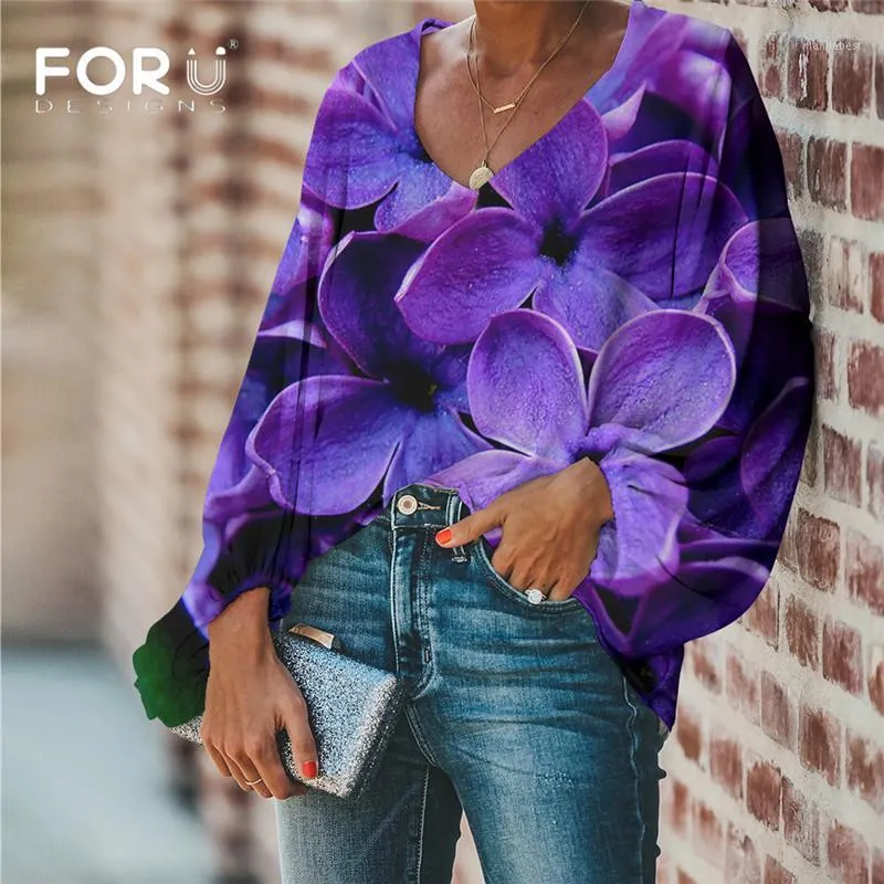 Womens Blouses & Shirts FORUDESIGNS Large Size Purple Lilac 3D Flower