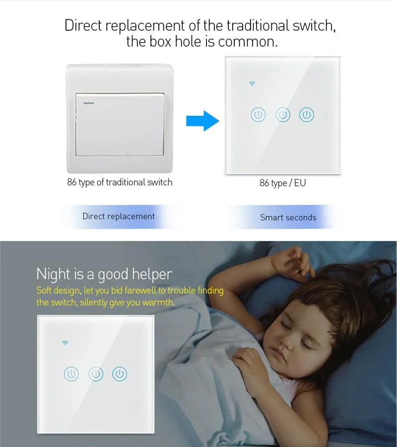 Smart Modern Touch Light Switches Panel With Tuya WiFi Alexa And Google Home Compatibility EU Standard Wall Interruptor 1 2 3 Gang From Bpstore 36.18 DHgate.Com