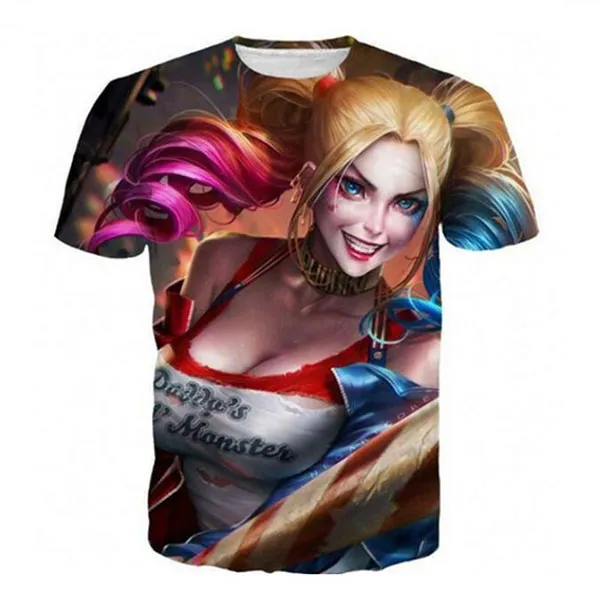 2020 Sommar Ny 3D T-shirts Kvinnor Mens Harley Quinn T-shirt Skönhet Tryckta Kortärmade Topp Tees