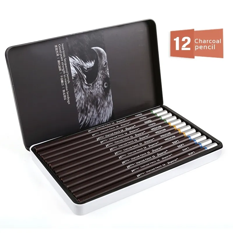 Superior 12 SZTUK Profesjonalny twardy Medium Soft Nakupy Charcoal Ołówki Rysunek Ołówki Zestaw do Szkoła Standardowe Ołówek Art Supplies Y200709