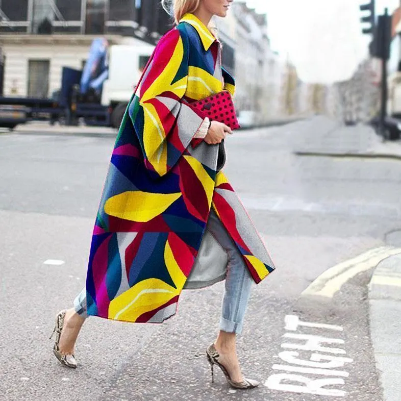 Kadın Trençkot Uzun Sonbahar kadın Rüzgarlık Rahat Boy Moda Baskı Ceket Artı Boyutu Ince Dış Giyim Sobretudo Feminino 201103