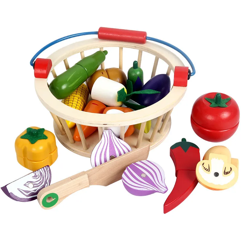 12/14Pcs Wooden Magnetic Fruit Vegetable Combination Cutting Toy Children Play Pretend Simulation Basket Fruit set Kids Gifts LJ201007