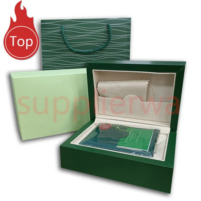HJD Mode Green Cases R Qualité O Watch L Boxs E Papier X Sacs Certificat Boîtes originales pour femme en bois Homme Montres Boîte-cadeau A246z