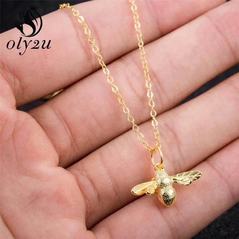 Oly2u Fashion New High Quality Cute Bee Necklace Gold Color HoneyBee Pendant Necklace For Women Valentine's Day gifts2138