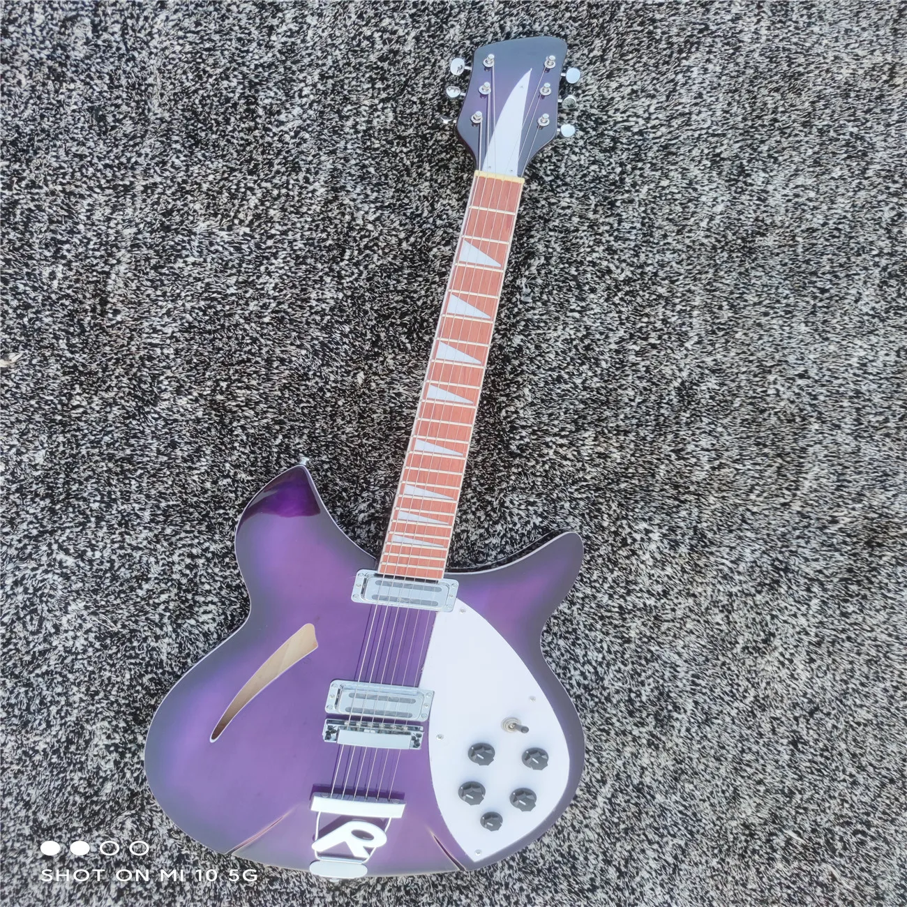 6-string 360 electric guitar, purple ABS edging, R-shaped pull plate