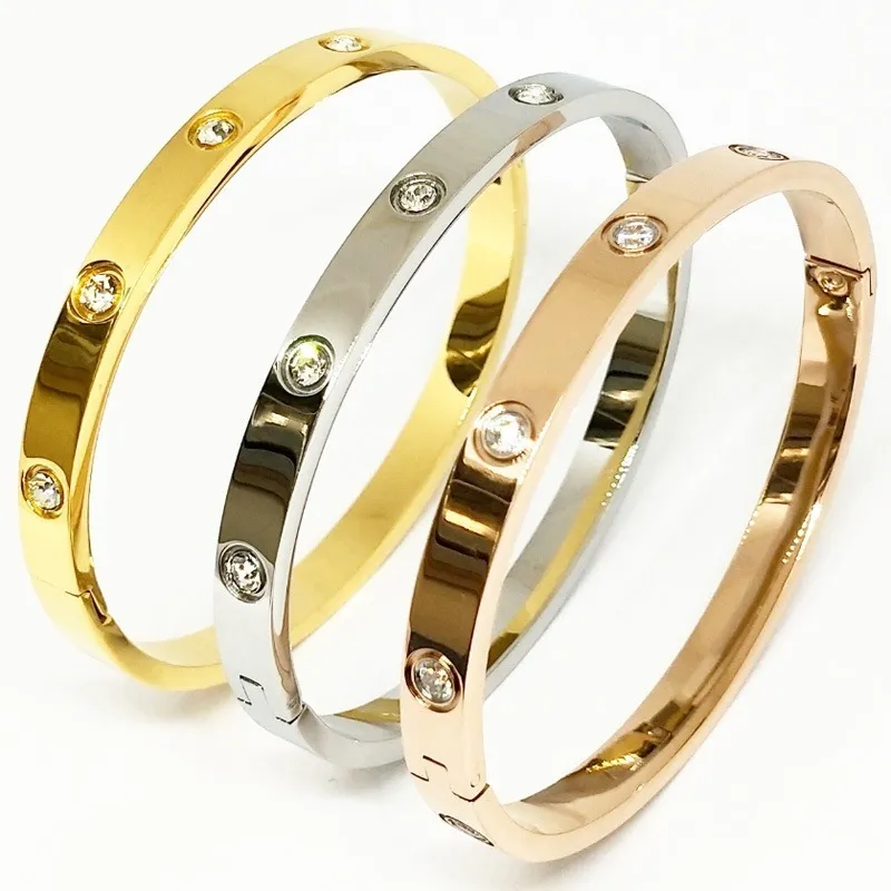 Light luxury fine for Woman Bangle Bracelets Stainless Steel Inlaid with 5A zircon 18k gold plated non-fading Bracelet jewelry