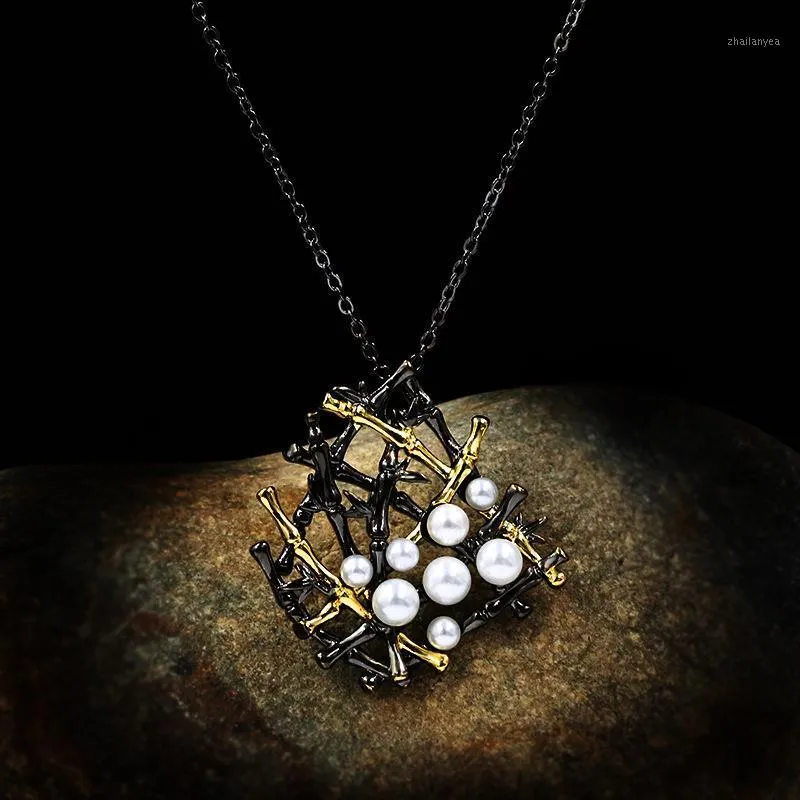 Cadenas Diseño original Collares de perlas de agua dulce para mujer Plata de ley 925 Lujo Vintage Collar de oro negro Cadena Italia Joyería1