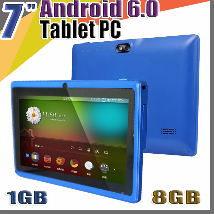 168 Allwinner A33 Quad Core Q88 Q8 Tablette PC Double caméra 7" Écran capacitif 7 pouces Android 6.0 1 Go/8 Go Wifi Google play store flash C-7PB