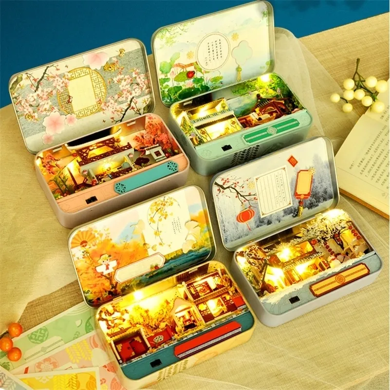 Box Theatre Dollhouse Miniature Toy with Furniture DIY miniature Doll House LED Light Toys for Children Birthday Gift LJ200909