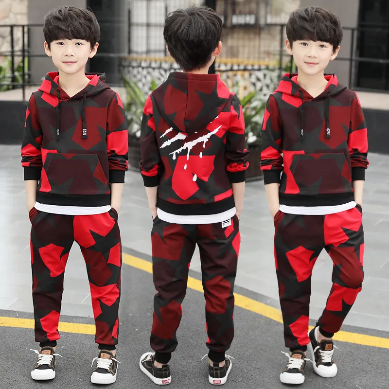 Teenager Jungen Kleidung Set Kinder Trainingsanzug Camouflage Kostüm Hoodies Tops Hosen Kinder Kleidung Jungen Outfits 8 9 10 14 Jahre