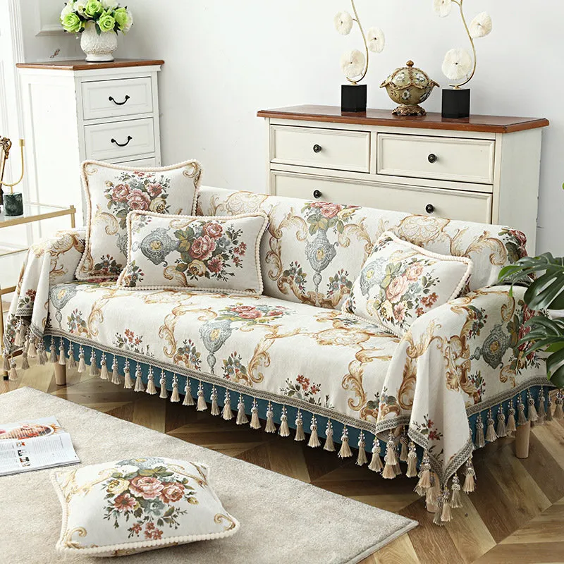 European Luxury Tassel Sofa Slipcover Corner Sofa Set Cover 1 2 3