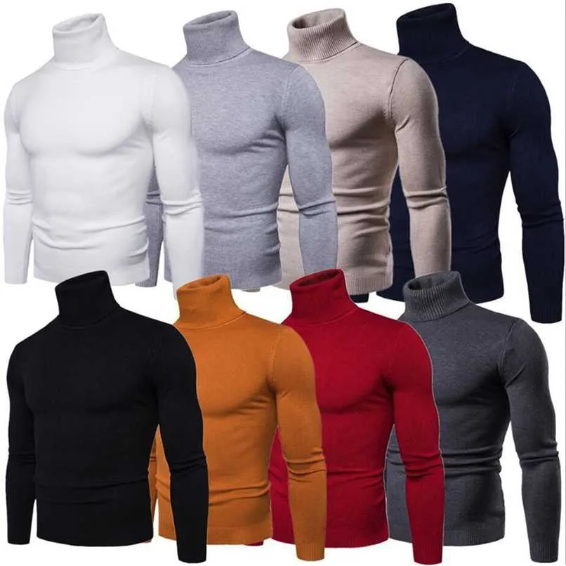 Heren Turtleneck Sweaters Dikke Winter Warm Hoge Hals Trui Heren Sweaters Solid Color Slims Pullover Mannen Knitwear Mannelijke Trui 211221