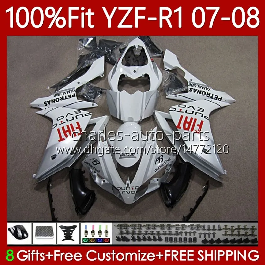 100٪ FIT OEM هيكل السيارة ل Yamaha Moto YZF-R1 YZF-1000 YZF R 1 1000 CC 07-08 الجسم 91NO.41 YZF R1 1000CC YZFR1 أبيض فضي 07 08 YZF1000 2007 2008 حقن العفن كيت